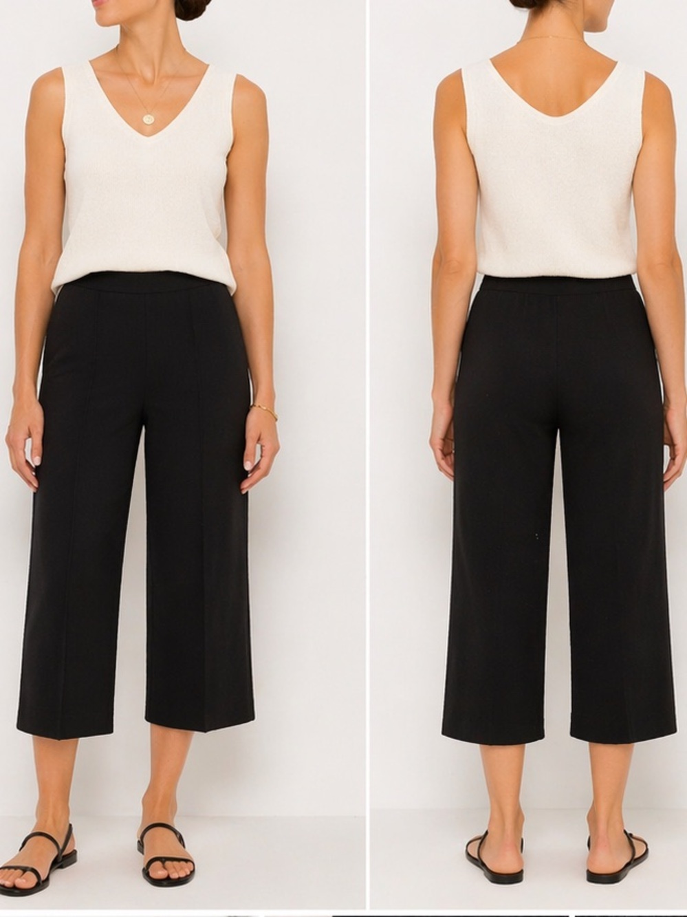 Lafayette Varick Scuba black crop wide leg pants $498. pull on Size L